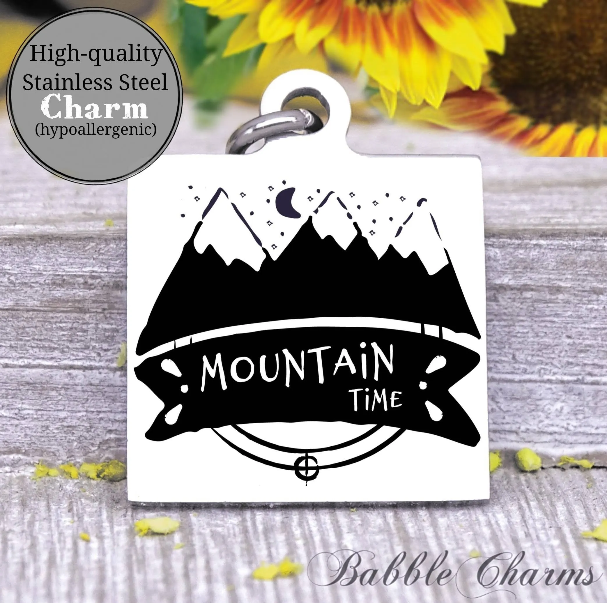 Mountain, mountain time, mountain charm, adventure charm, explore charm, Steel charm 20mm very high quality..Perfect for DIY projects