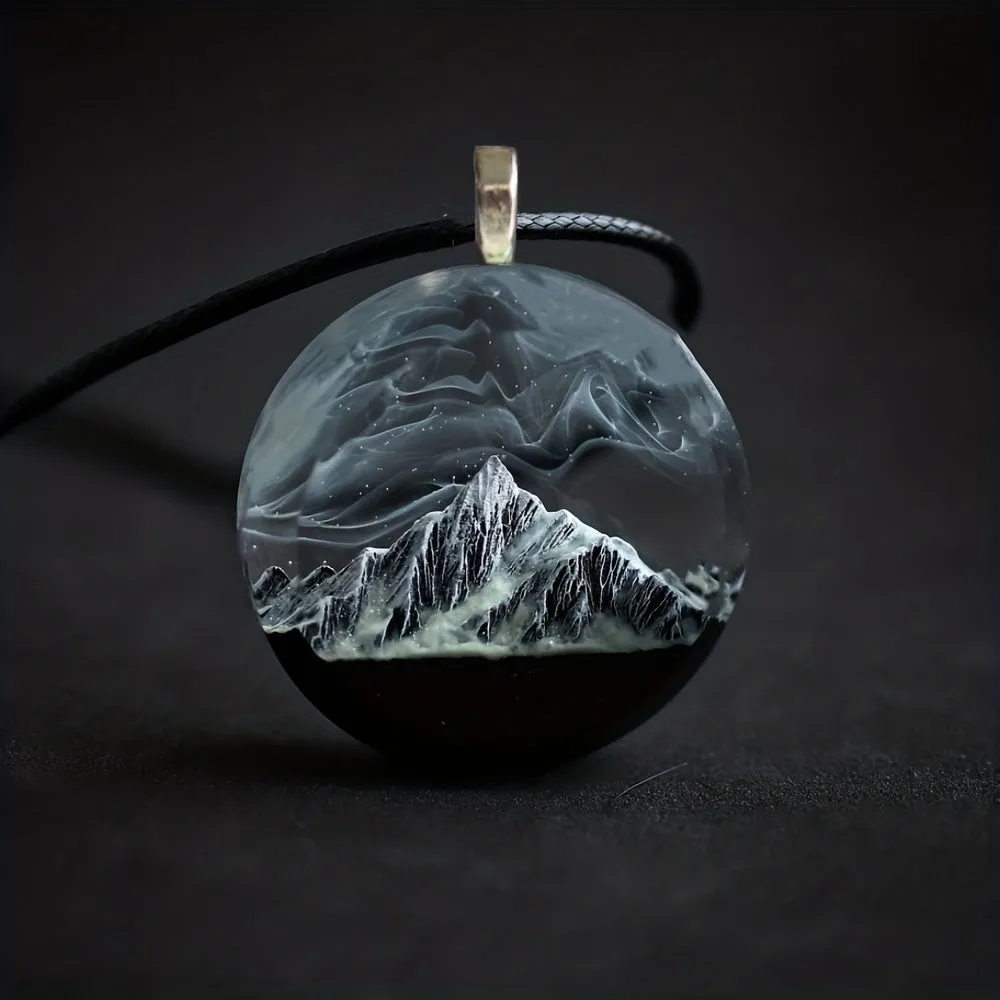 Mountain River Grey Starry Sky Pendant Necklace