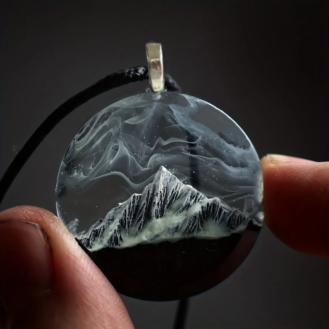 Mountain River Grey Starry Sky Pendant Necklace