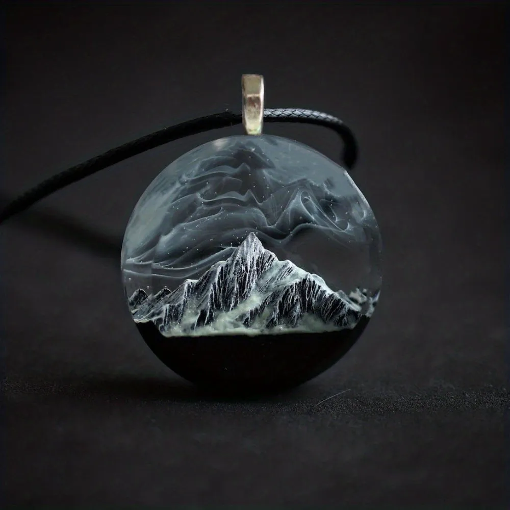 Mountain River Grey Starry Sky Pendant Necklace