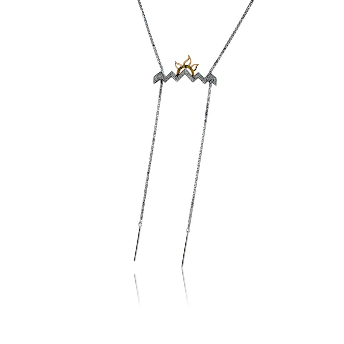 Mountain Silhouette with Sun Lariat Style Necklace