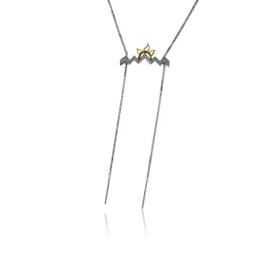 Mountain Silhouette with Sun Lariat Style Necklace