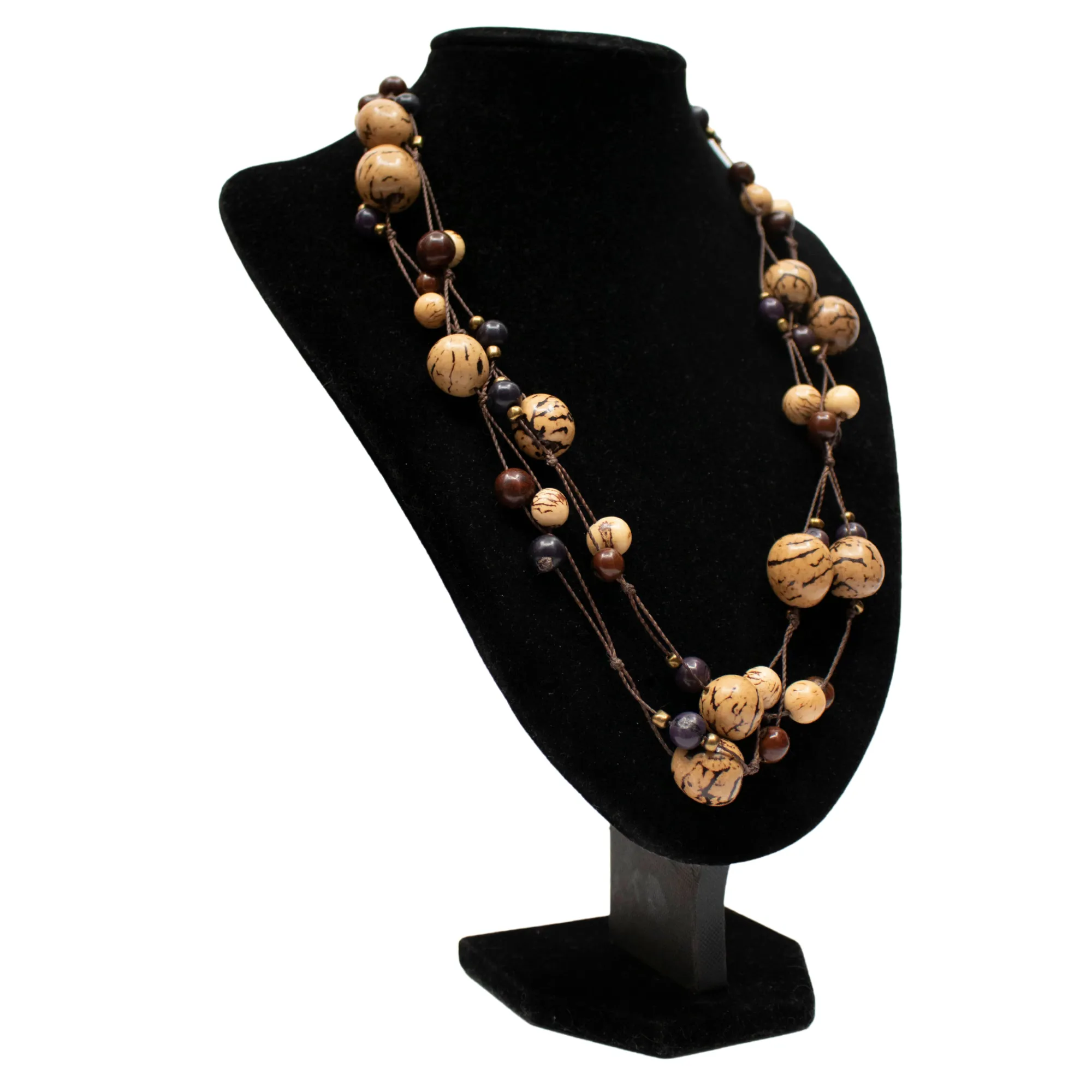 Multi-Layered Dark Brown Acai Beaded Necklace