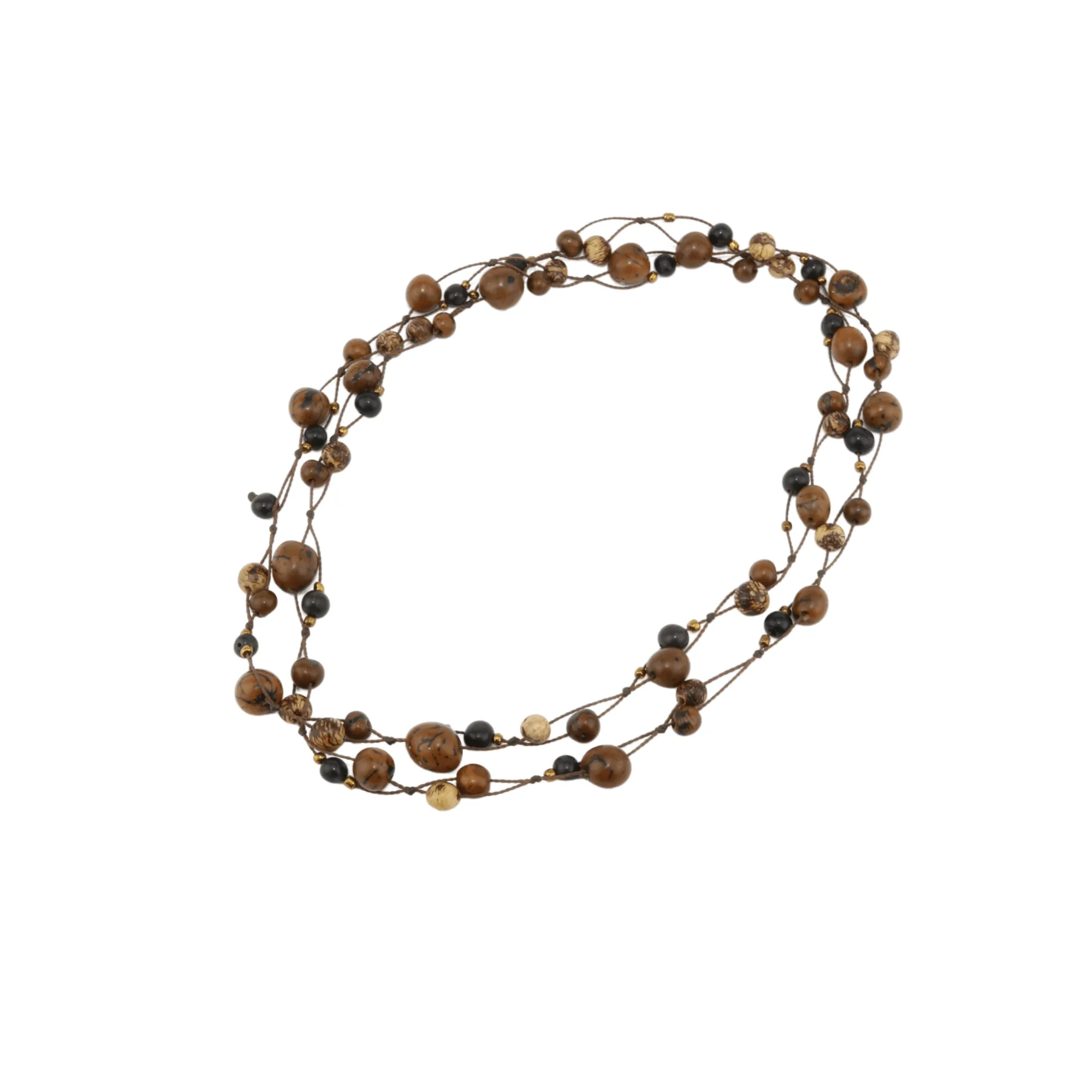 Multi-Layered Dark Brown Acai Beaded Necklace
