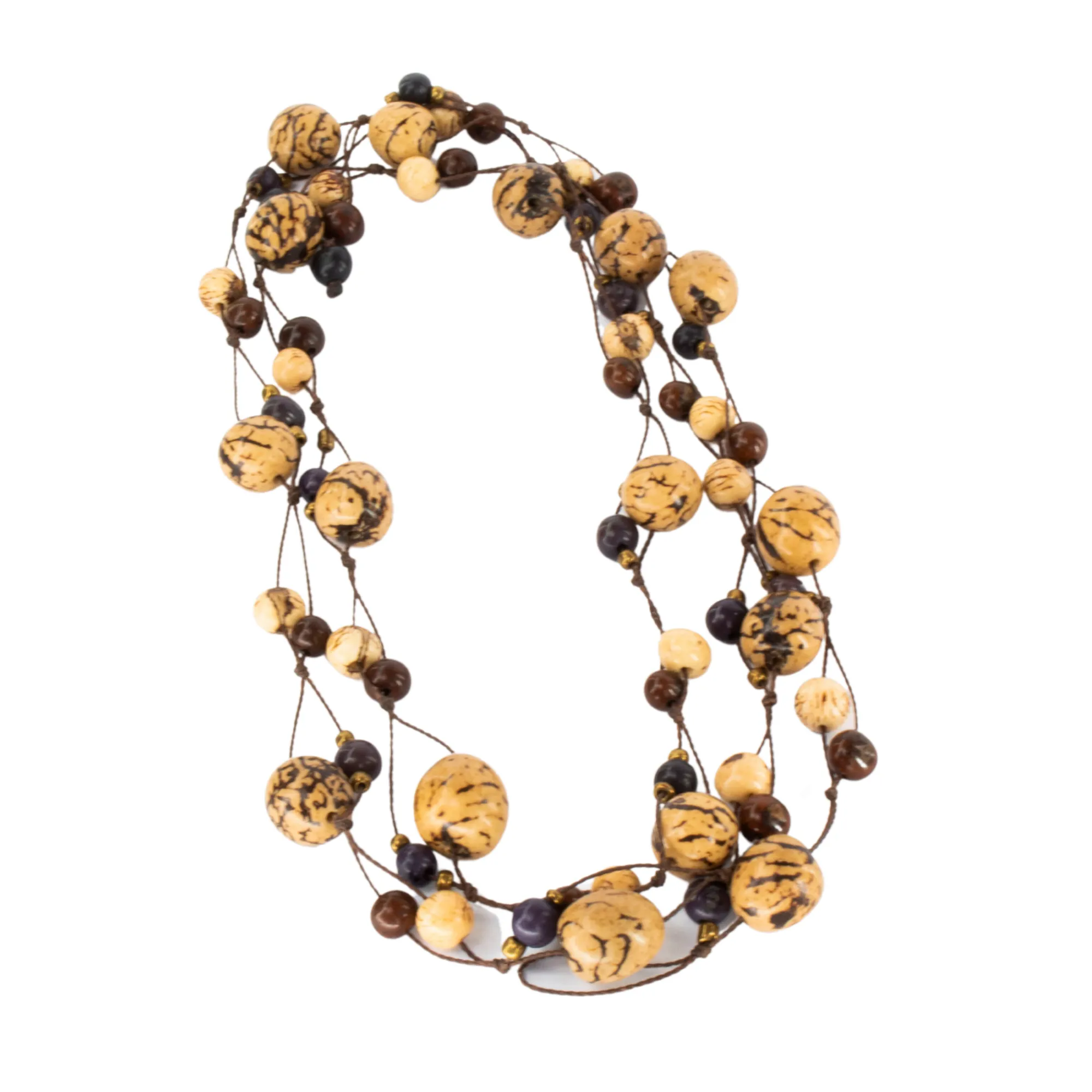 Multi-Layered Dark Brown Acai Beaded Necklace