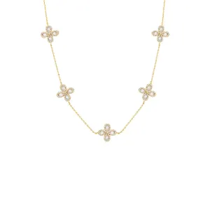 Multi Pave Colored Stone Four Leaf Flower Necklace