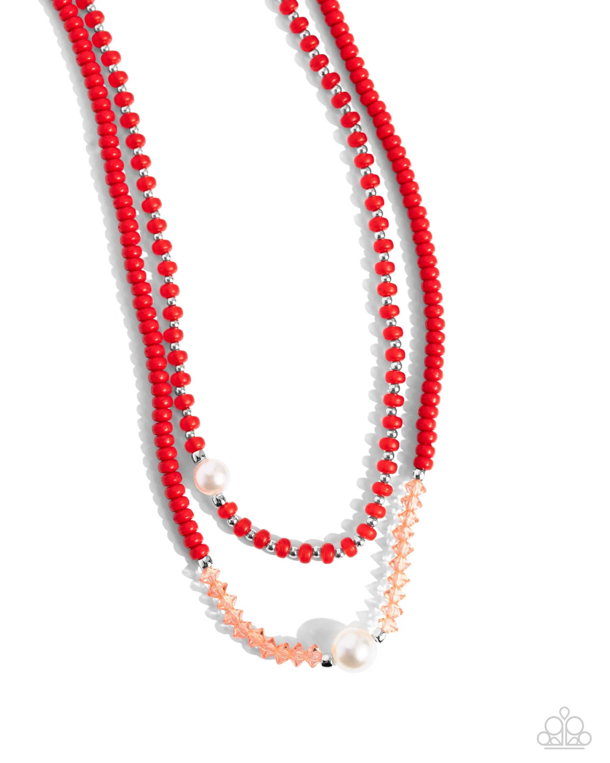Multicolored Masquerade - Red - and Pink Faceted Bead, White Pearl Tiered Paparazzi Short Necklace
