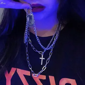 Multilayer Necklace Metal Cross Pendant