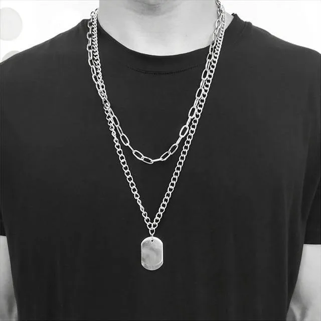 Multilayer Necklace Metal Cross Pendant