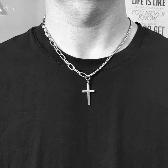 Multilayer Necklace Metal Cross Pendant