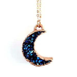Mystic Blue Titanium Druzy Moon Necklace