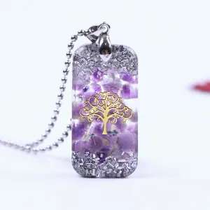 Natural Amethystine Necklace Orgonite Pendant Life of Tree Energy Necklace Yoga