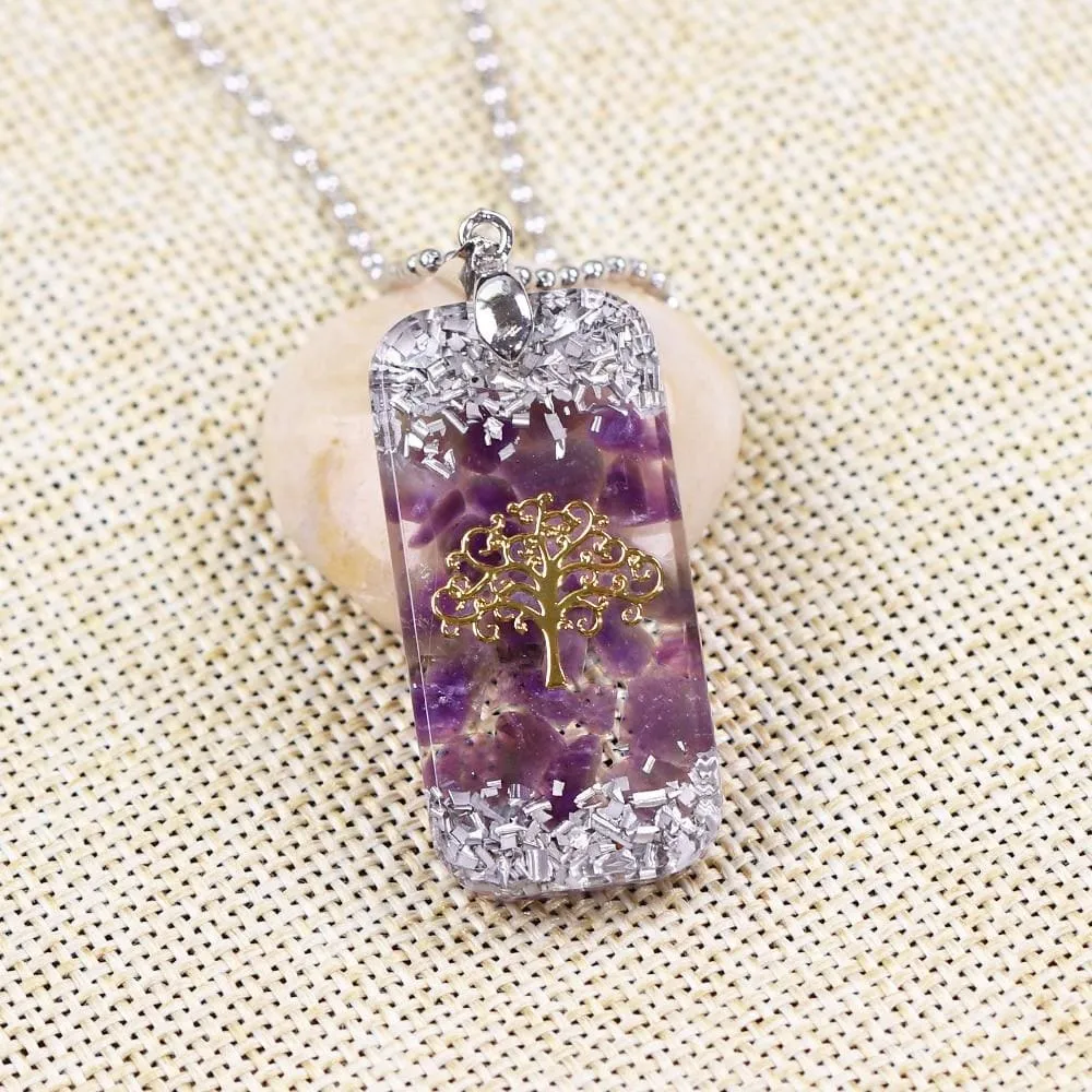 Natural Amethystine Necklace Orgonite Pendant Life of Tree Energy Necklace Yoga