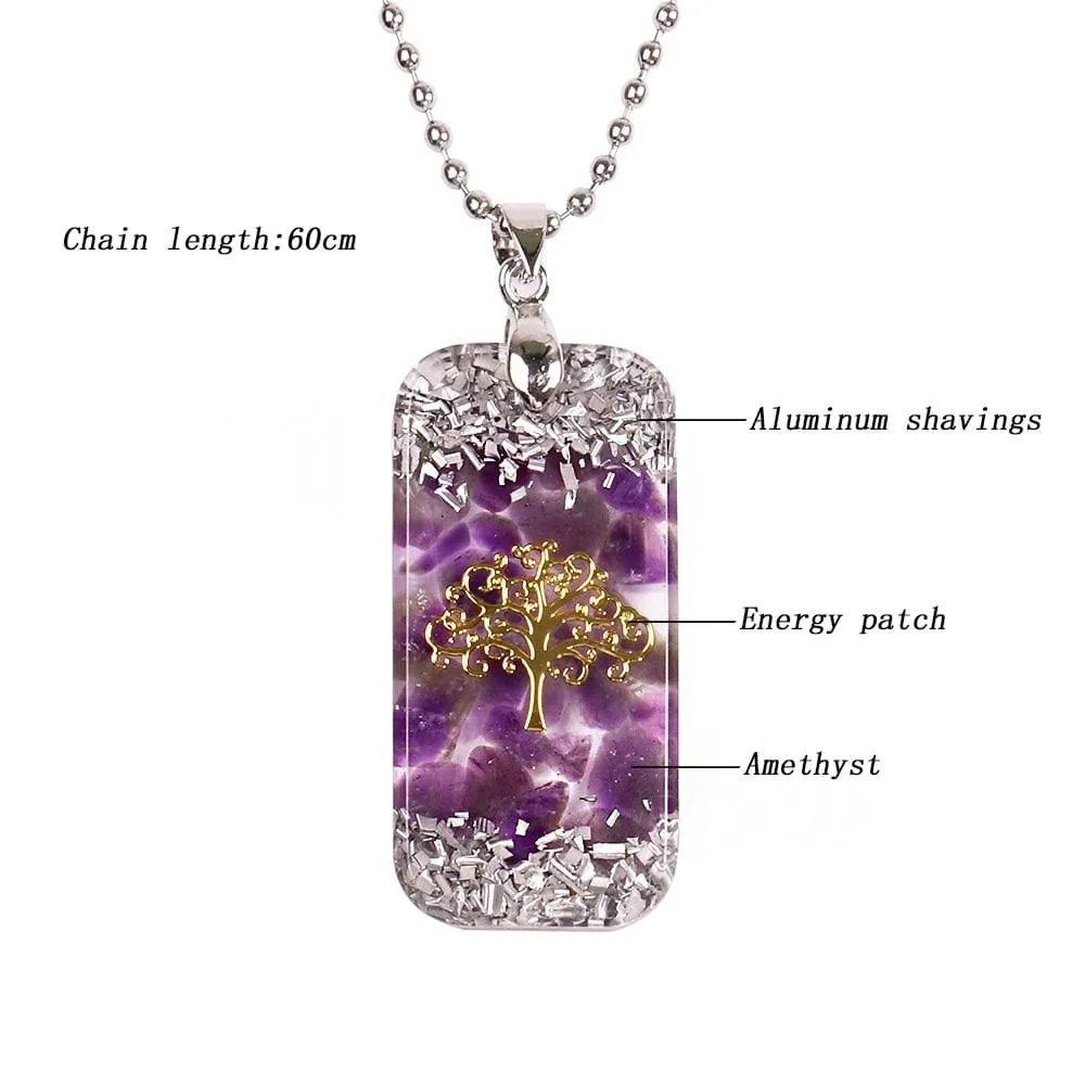 Natural Amethystine Necklace Orgonite Pendant Life of Tree Energy Necklace Yoga
