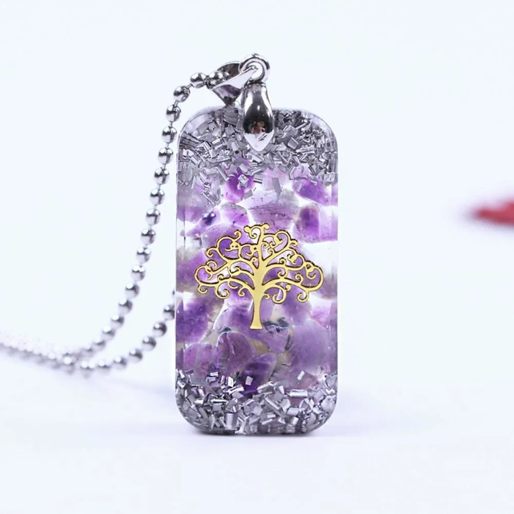 Natural Amethystine Necklace Orgonite Pendant Life of Tree Energy Necklace Yoga