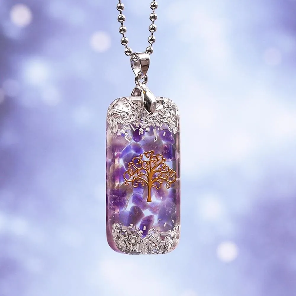Natural Amethystine Necklace Orgonite Pendant Life of Tree Energy Necklace Yoga