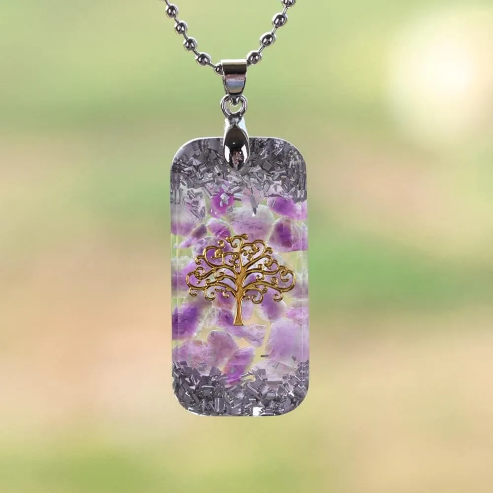 Natural Amethystine Necklace Orgonite Pendant Life of Tree Energy Necklace Yoga