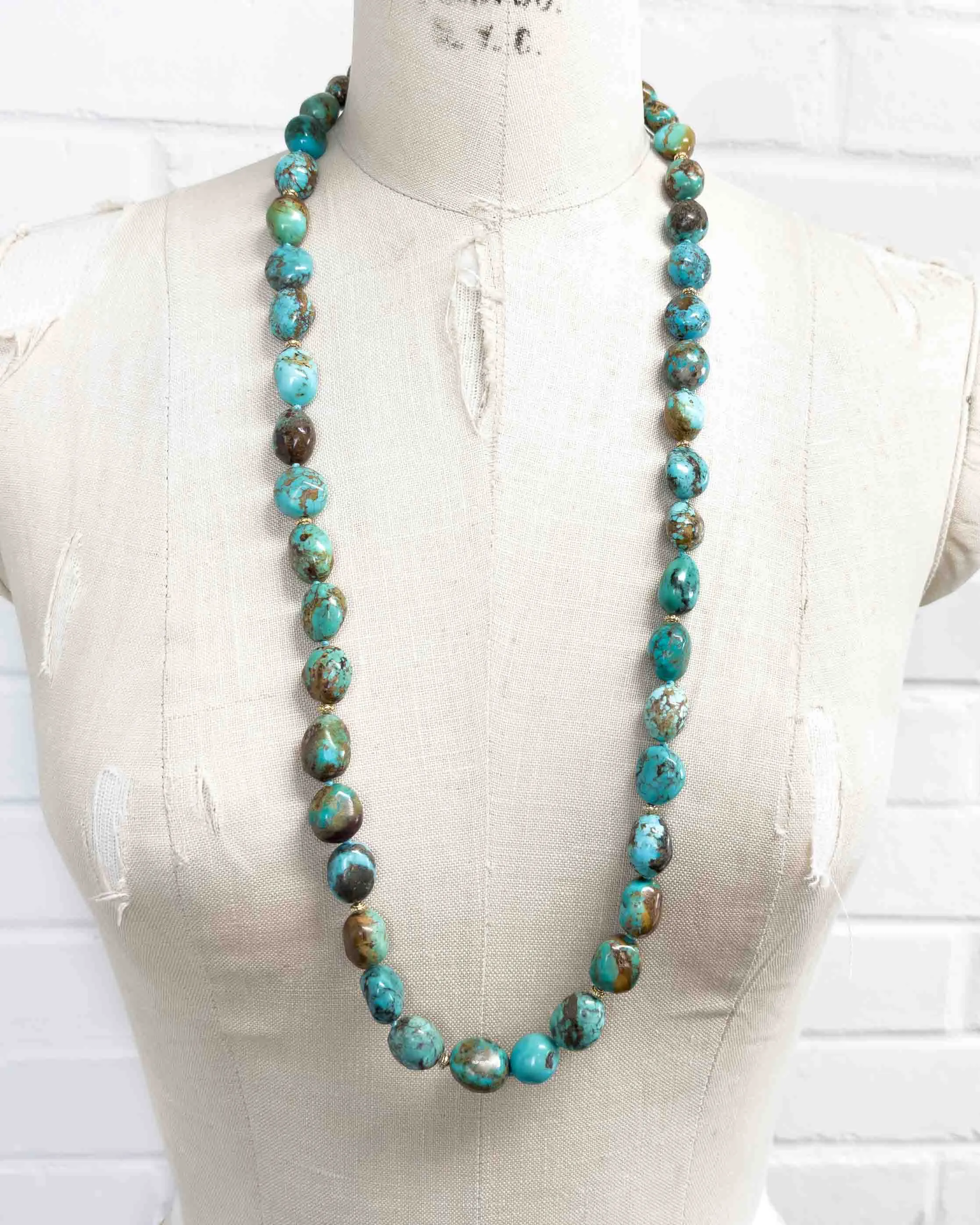 Natural Arizona Kingman Turquoise Nugget Long Knotted Necklace