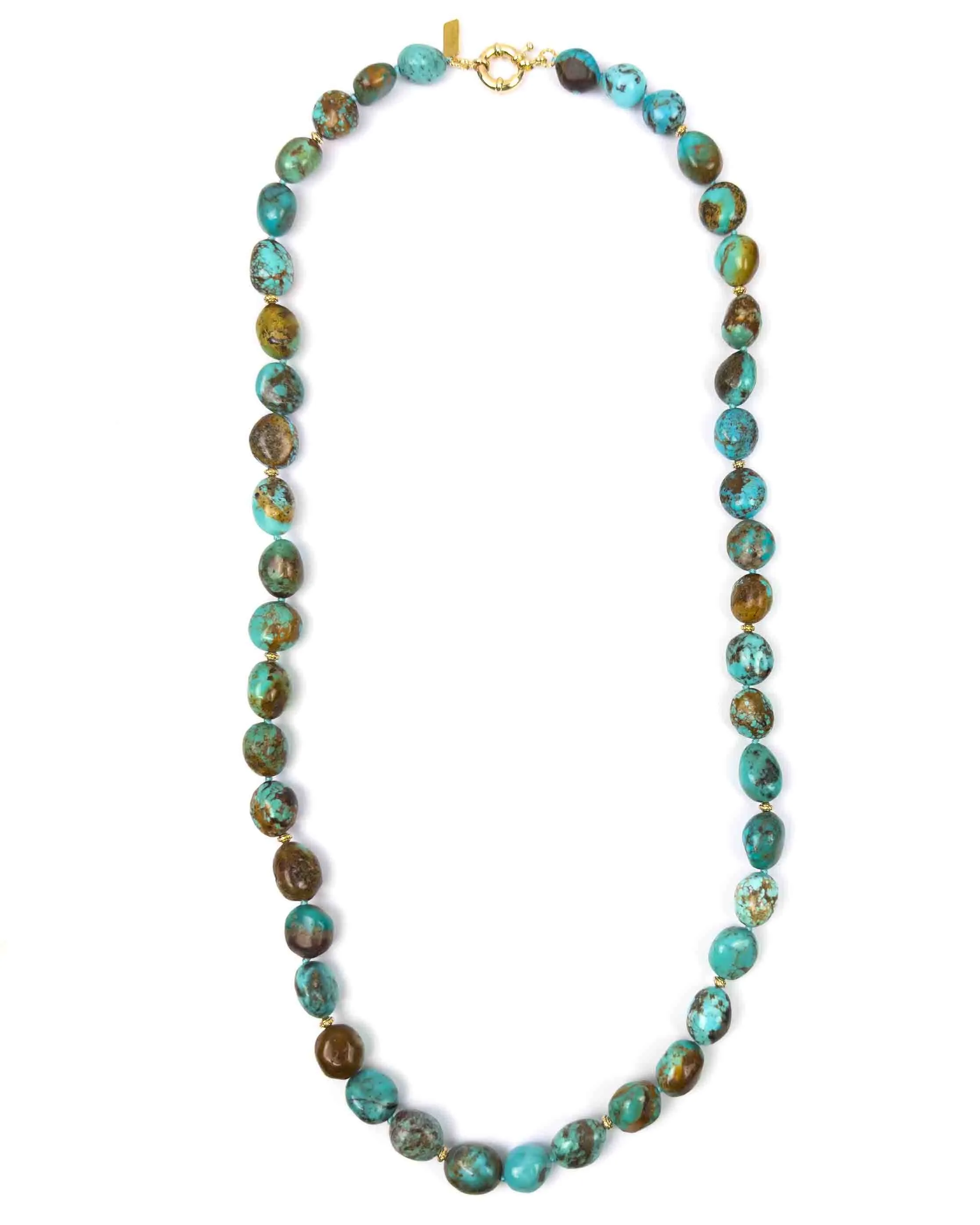 Natural Arizona Kingman Turquoise Nugget Long Knotted Necklace