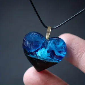 Natural Scenery Mountain River Starry Sky Heart Shape Pendant Necklace Men