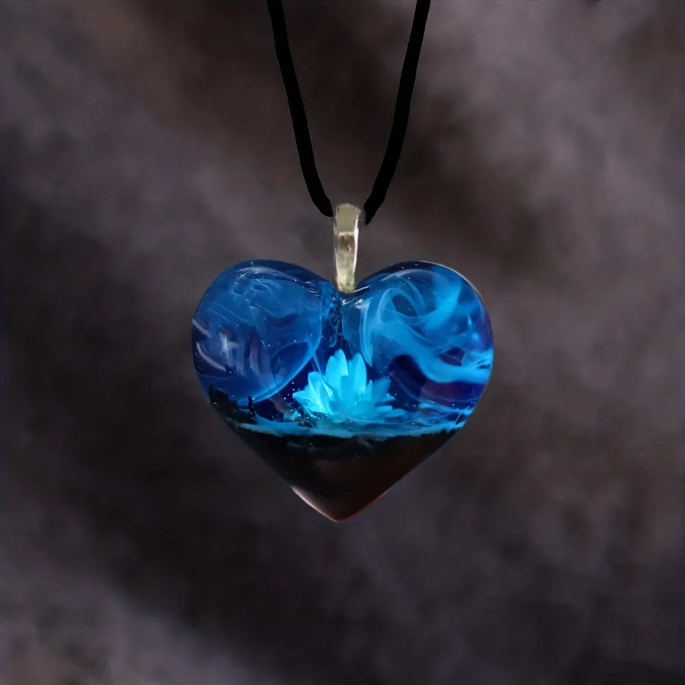 Natural Scenery Mountain River Starry Sky Heart Shape Pendant Necklace Men