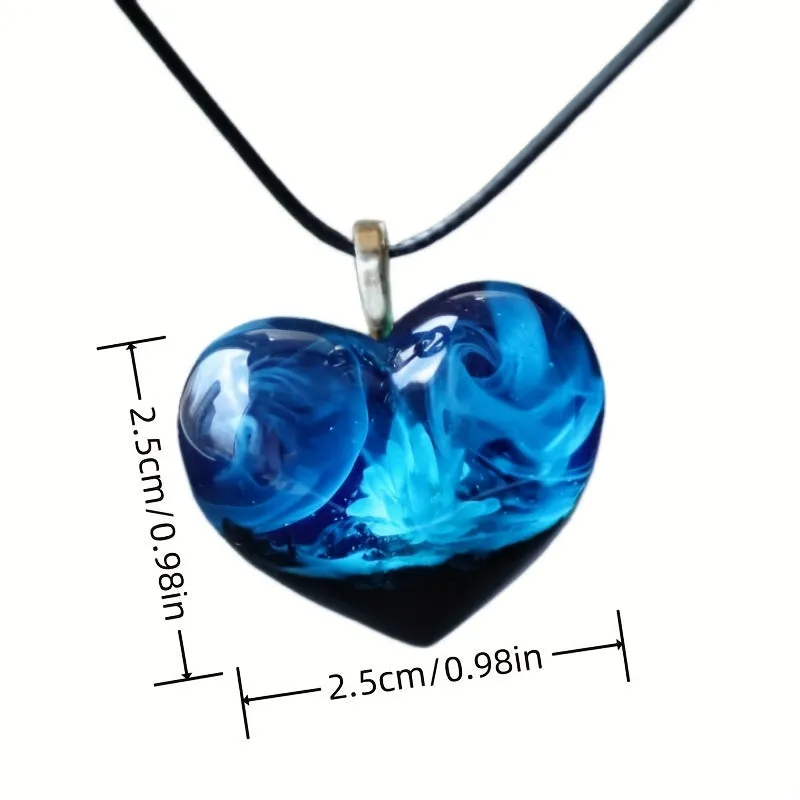 Natural Scenery Mountain River Starry Sky Heart Shape Pendant Necklace Men