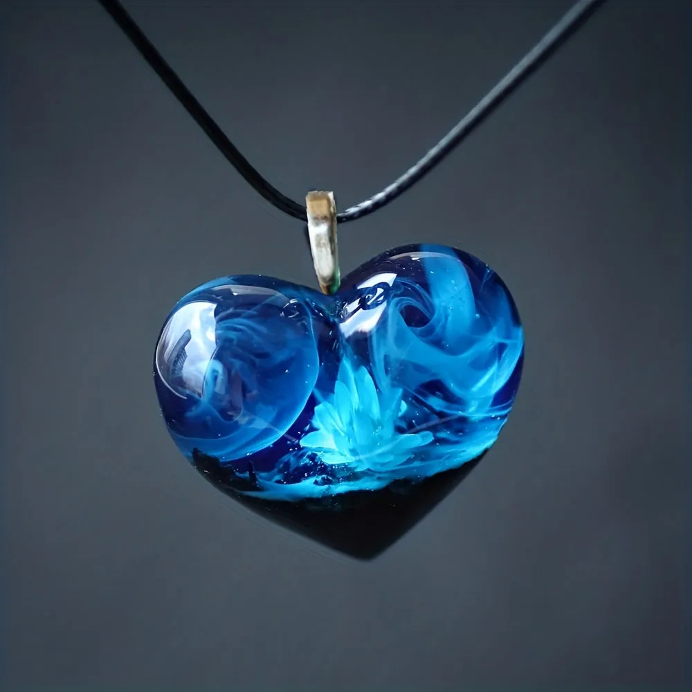 Natural Scenery Mountain River Starry Sky Heart Shape Pendant Necklace Men