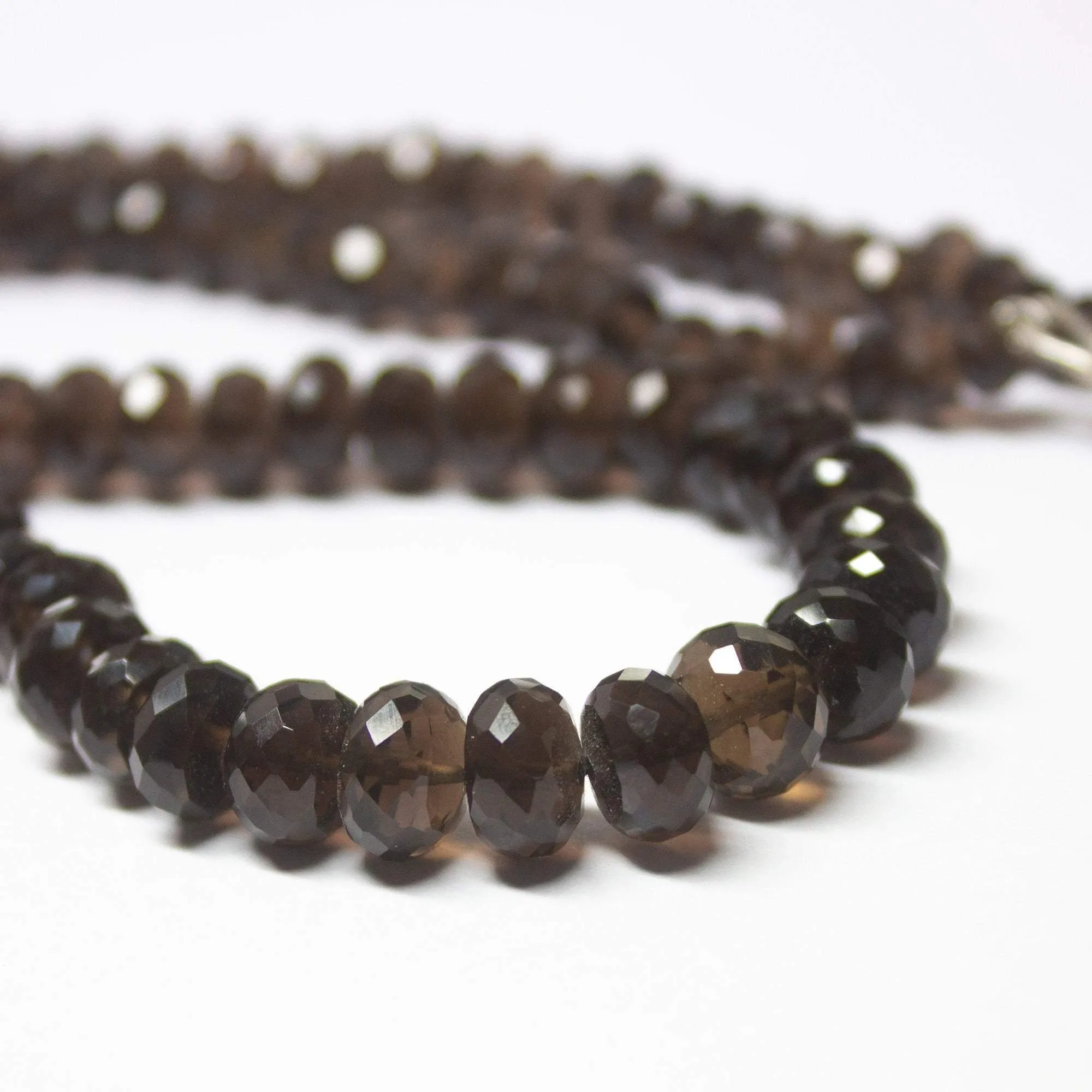 Natural Smoky Quartz Faceted Rondelle Beads Necklace 5.5mm 8mm 19inches