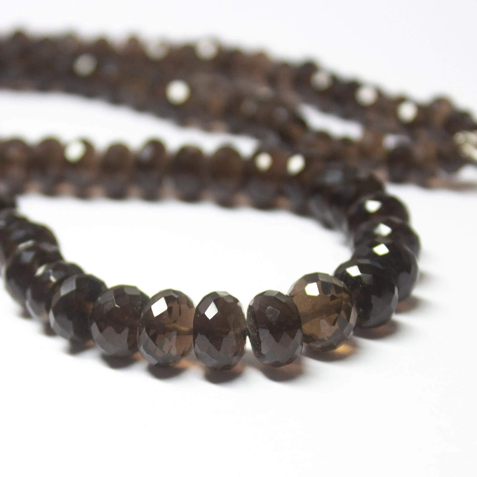 Natural Smoky Quartz Faceted Rondelle Beads Necklace 5.5mm 8mm 19inches