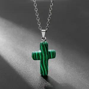 Natural Stone Cross Gemstone Pendant Necklace Cross Quartz Crystal Necklace