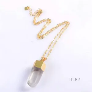 Natural White Quartz Pointed Necklace -  24k Gold Plated