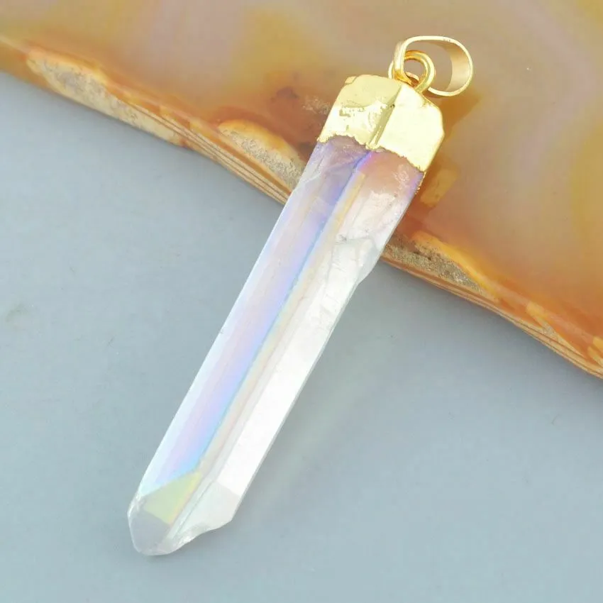 Natural White Quartz Pointed Necklace -  24k Gold Plated