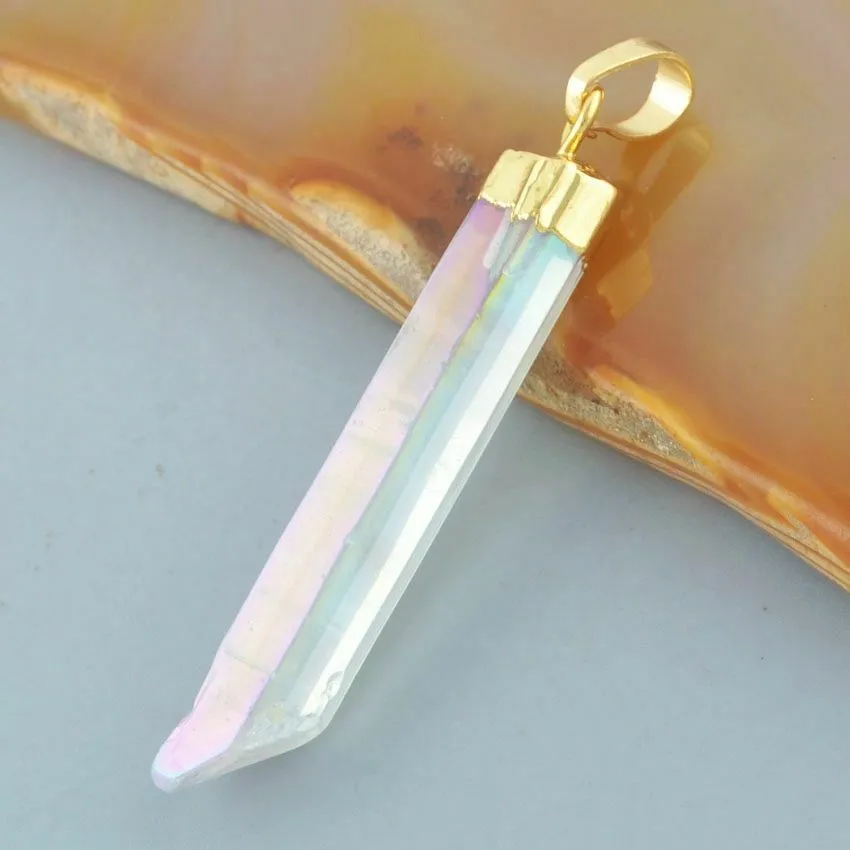 Natural White Quartz Pointed Necklace -  24k Gold Plated