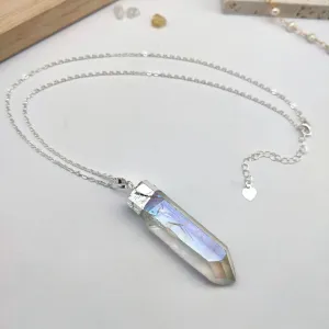 Natural White Quartz Pointed Necklace -  Silver Plated