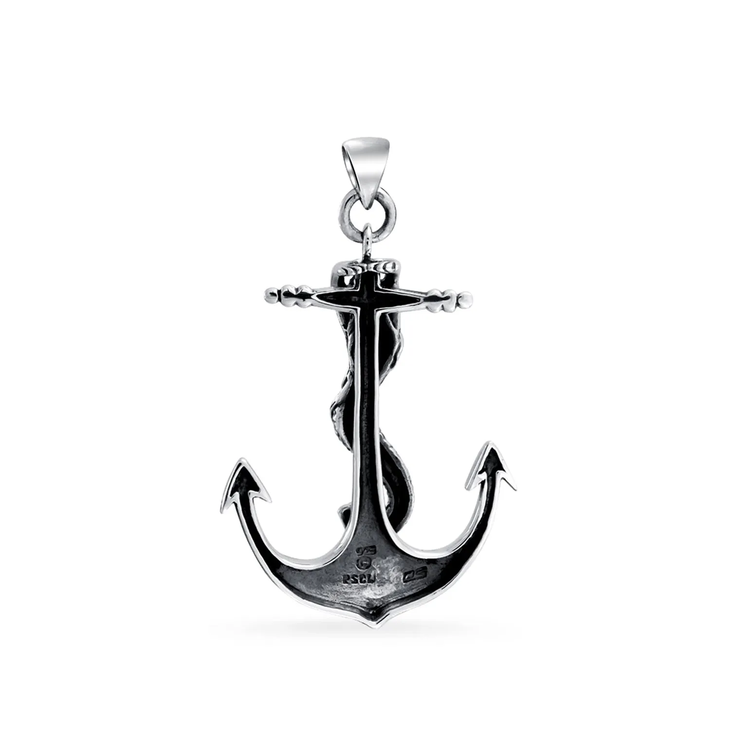 Nautical Anchor Mermaid Pendant Necklace in Oxidized Sterling Silver