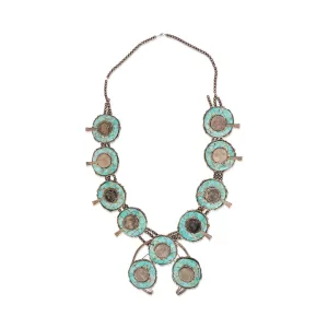 Navajo Red Mountain Silver Dollar Squash Blossom Necklace