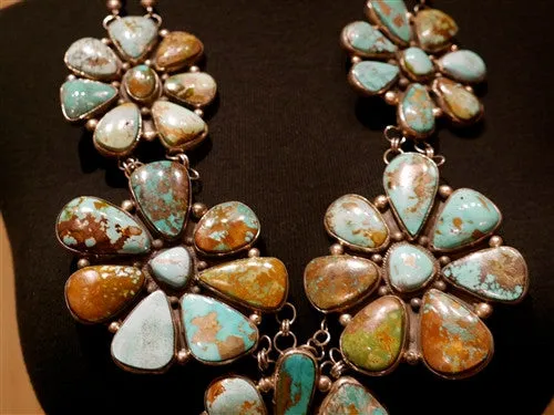 Navajo Sterling Silver and Pilot Mountain Turquoise Flower Necklace