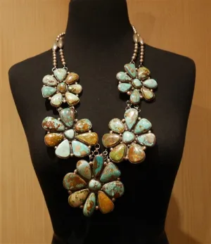 Navajo Sterling Silver and Pilot Mountain Turquoise Flower Necklace
