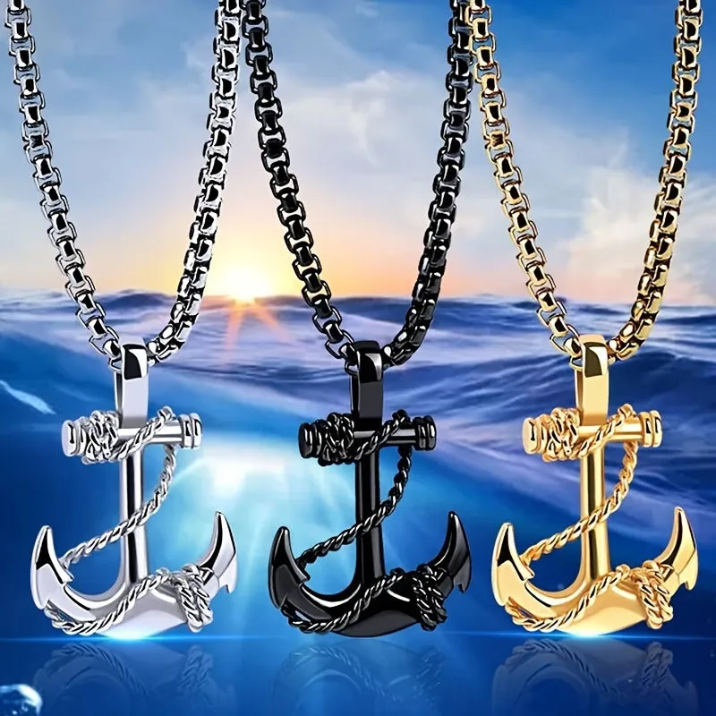 Navy Anchor Cross Titanium Steel Men's Pendant Necklace Punk Jewelry