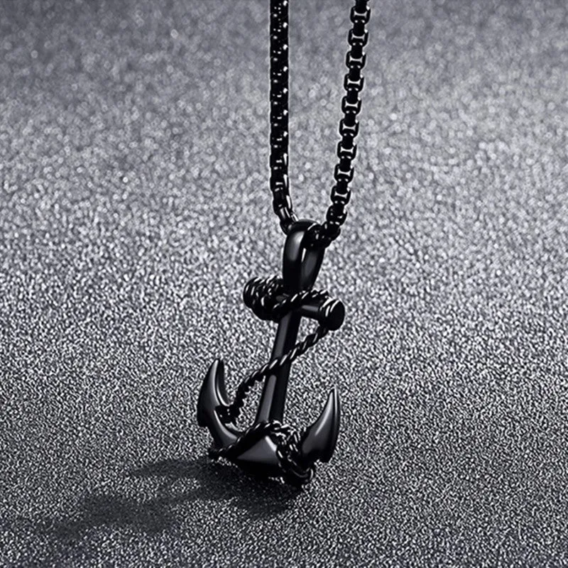 Navy Anchor Cross Titanium Steel Men's Pendant Necklace Punk Jewelry