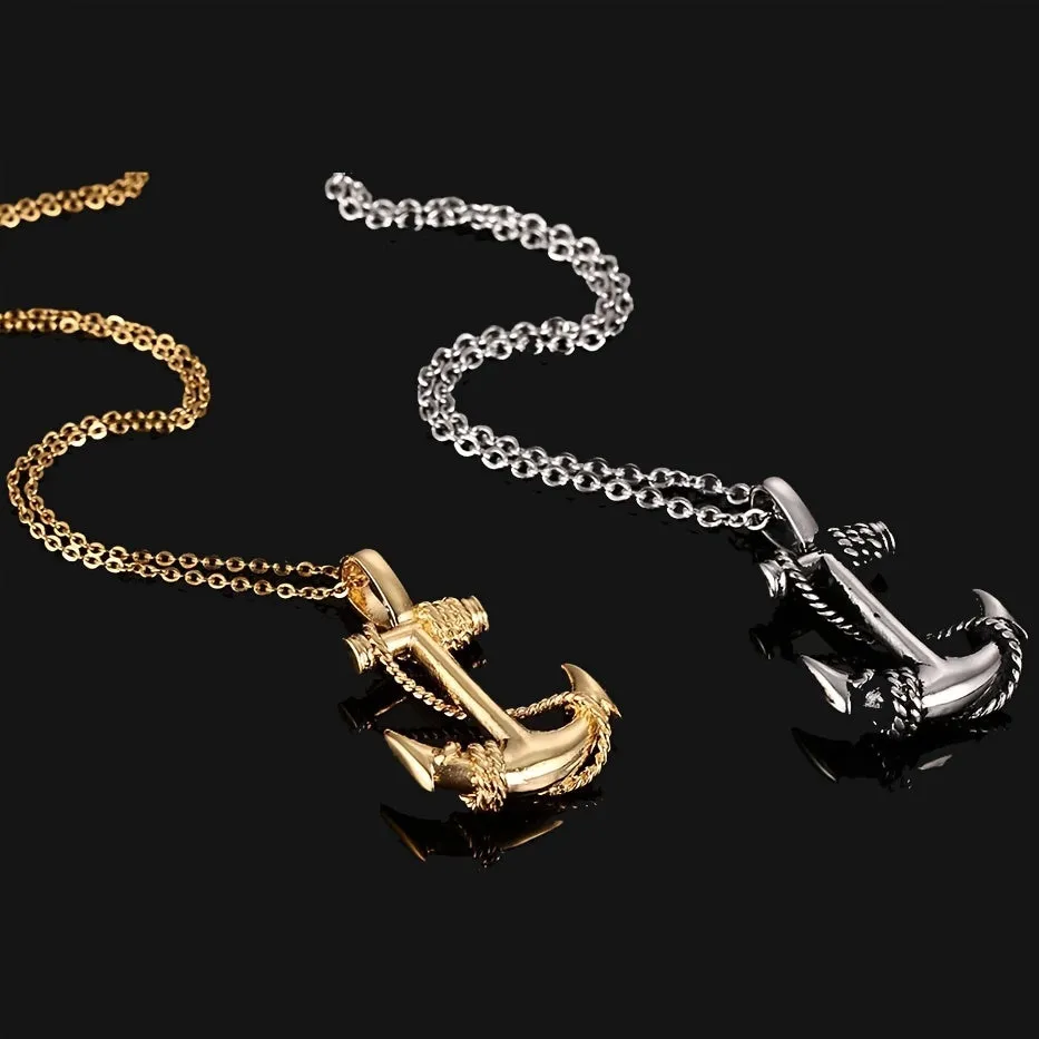 Navy Anchor Cross Titanium Steel Men's Pendant Necklace Punk Jewelry