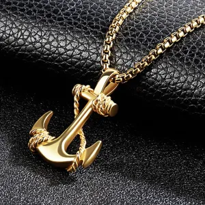 Navy Anchor Cross Titanium Steel Men's Pendant Necklace Punk Jewelry