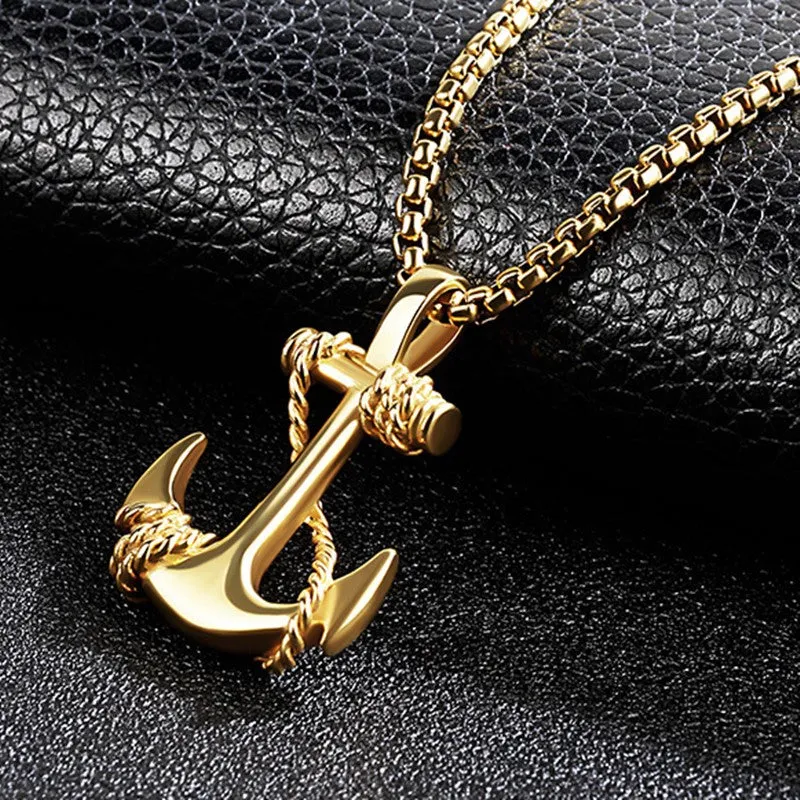 Navy Anchor Cross Titanium Steel Men's Pendant Necklace Punk Jewelry