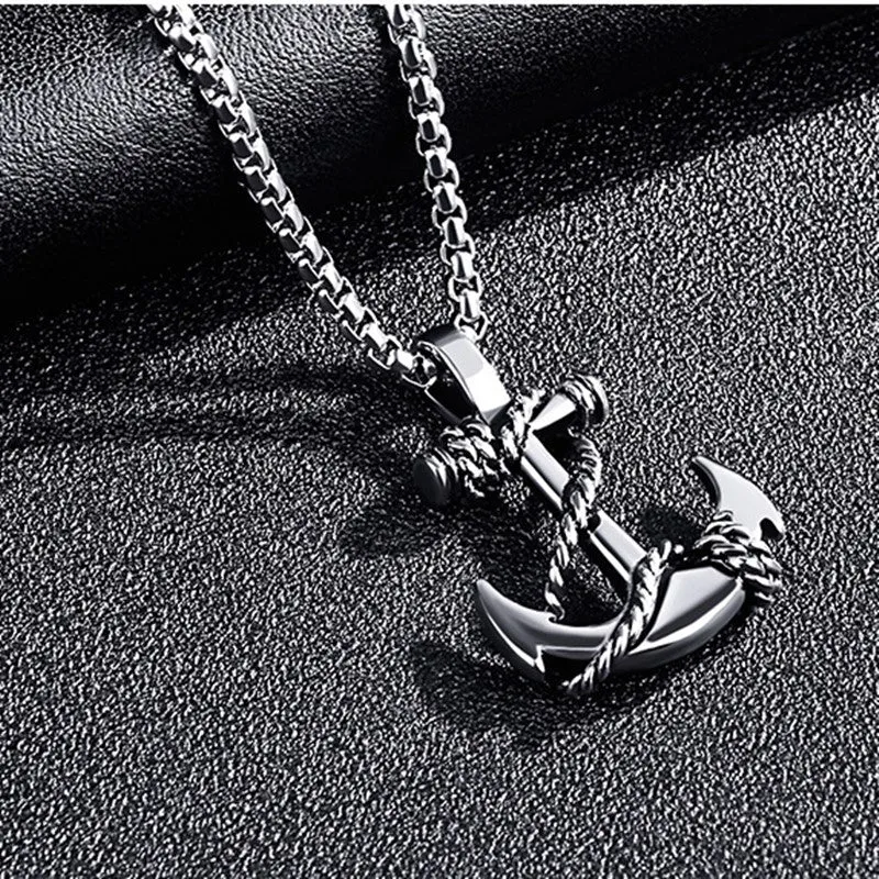Navy Anchor Cross Titanium Steel Men's Pendant Necklace Punk Jewelry