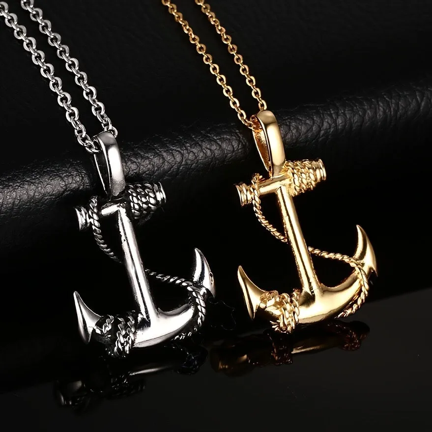 Navy Anchor Cross Titanium Steel Men's Pendant Necklace Punk Jewelry