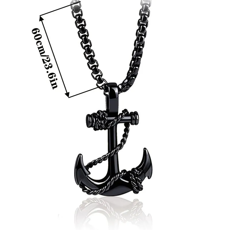 Navy Anchor Cross Titanium Steel Men's Pendant Necklace Punk Jewelry