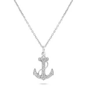 Navy Fouled Anchor Necklace With Diamonds In Solid Gold