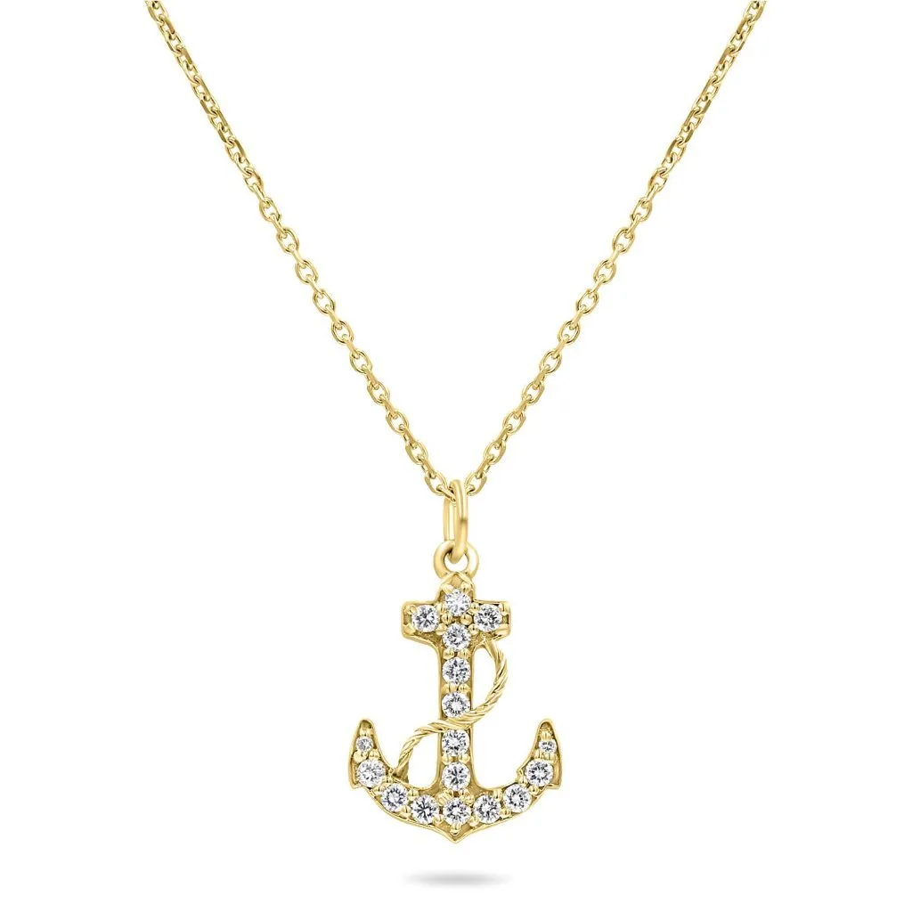Navy Fouled Anchor Necklace With Diamonds In Solid Gold