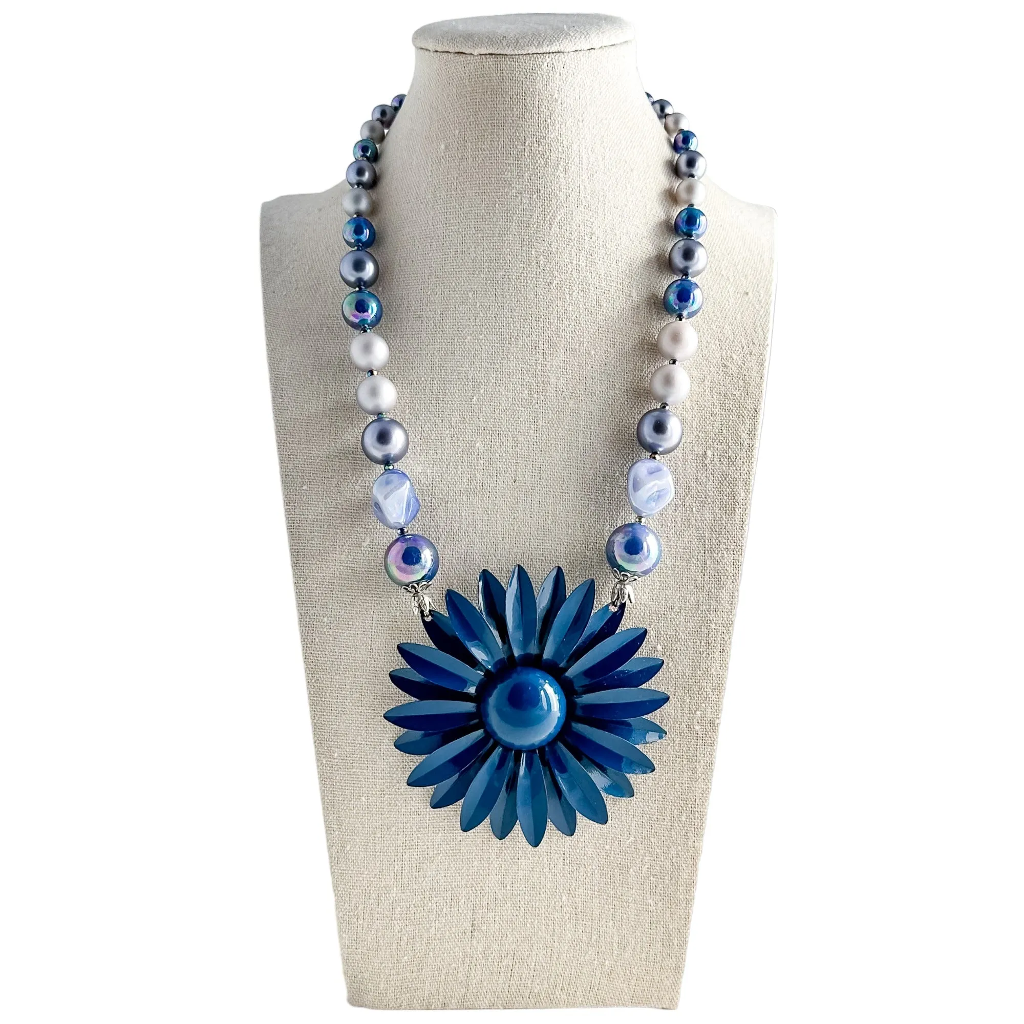 Navy Single Flower Statement Necklace