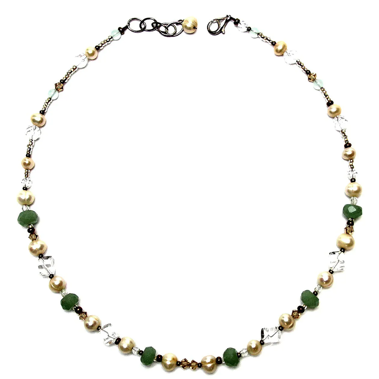 Necklace Gemstone Aventurine, Quartz, Pearls